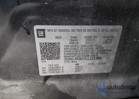 2020 Chevrolet Trax Fwd Ls from USA, damaged, VIN 3GNCJKSB7LL131994